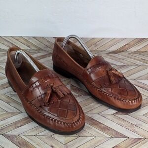 Earth Shoe Dale II Brown Size 10.5W Leather Weave Slip On Loafer Tassel Lou WW